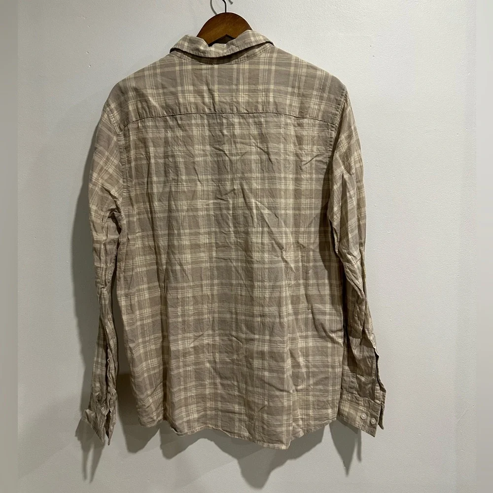 H&M Linen Cotton Blend Beige Plaid Button Down Size M - Picture 2 of 5